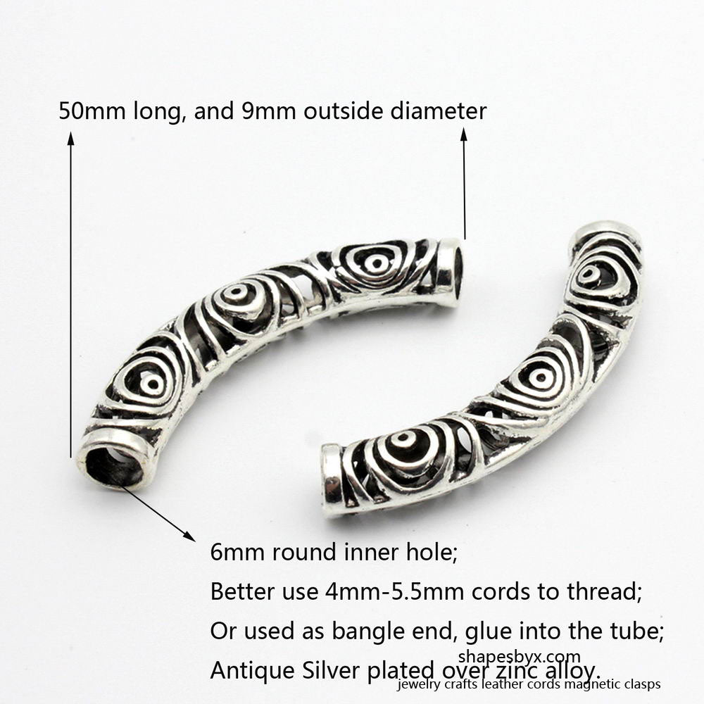 ShapesbyX-Jewelry Making Sliders Bracelet Pendant Tube 6mm Hole 2 Pieces Antique Silver