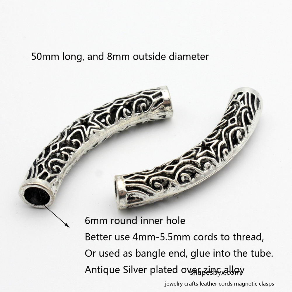 Jewelry Making Sliders Bracelet Pendant Tube 6mm Hole 2 Pieces Antique Silver
