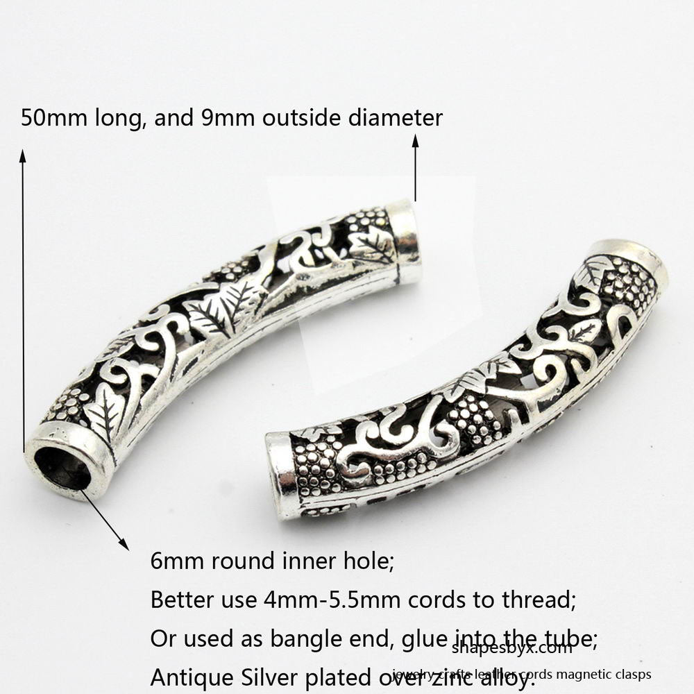 ShapesbyX-Bracelet Making Sliders Tube Crafts Hair Beading Pendant Sliders 6mm Hole 2 Pieces Antique Silver