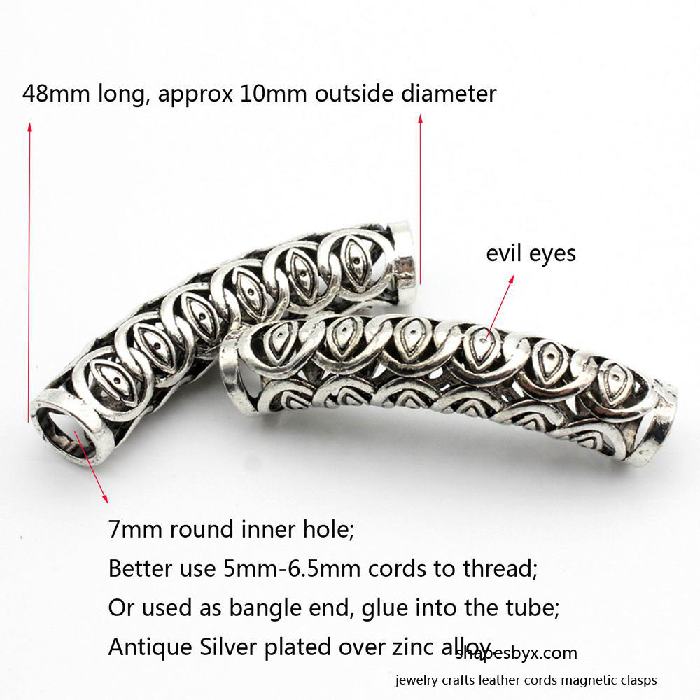 ShapesbyX-Bracelet Making Sliders Tube Crafts Hair Beading Pendant Sliders 7mm Hole 2 Pieces Antique Silver Evil Eyes