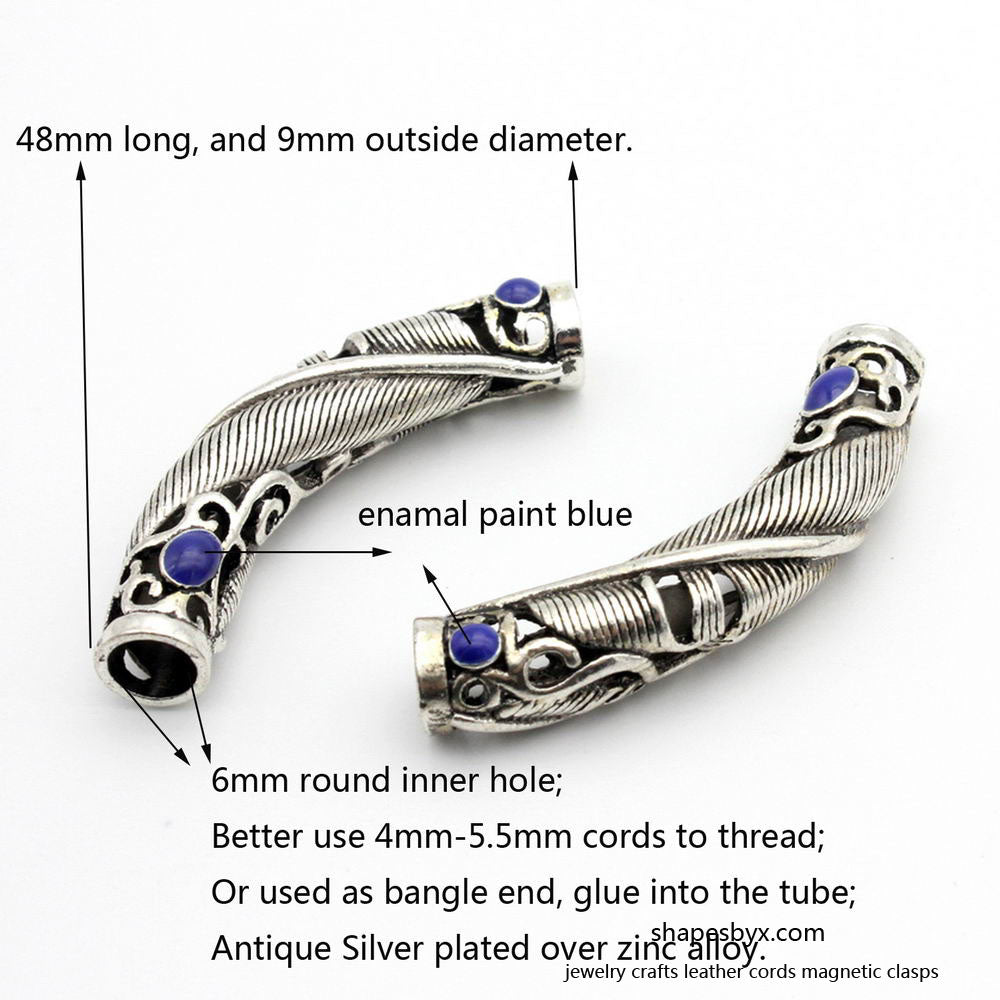 Enamel Paint Blue Pack 2 Bracelet Beading Tube Muscle Slider for Jewelry Making Necklace Pendant