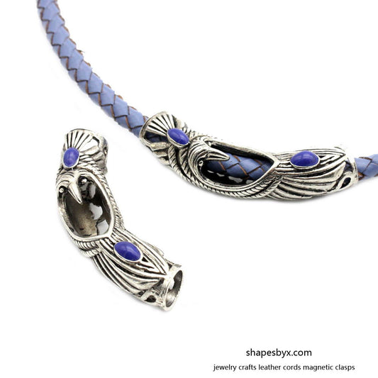 Eagle Tube Sliders, 2pcs 7mm Inner Hole Tribe Eagle Totem Designs, Blue Enamel Paint for Bracelet Beading Necklace Pendant