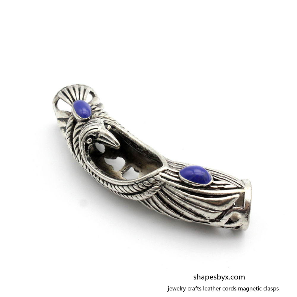 Eagle Tube Sliders, 2pcs 7mm Inner Hole Tribe Eagle Totem Designs, Blue Enamel Paint for Bracelet Beading Necklace Pendant