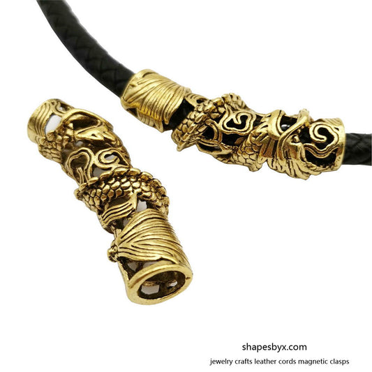 2 Pieces Dragon Charm Tube for Bracelet Beading Necklace Pendant, 7.5mm Inner Hole Antique Gold Dragon Slider
