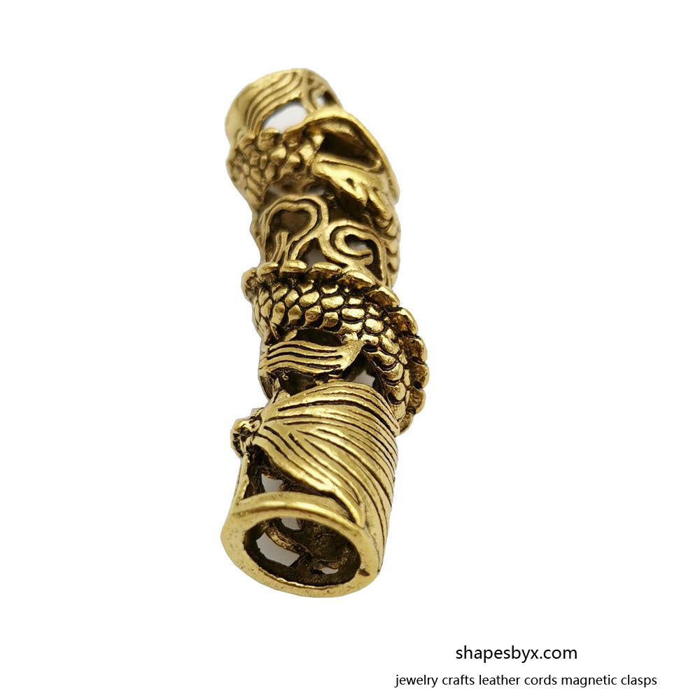 ShapesbyX-2 Stück Drachen-Charm-Röhre für Armband-Perlen-Halsketten-Anhänger, 7,5 mm Innenloch, antikgoldener Drachen-Schieber