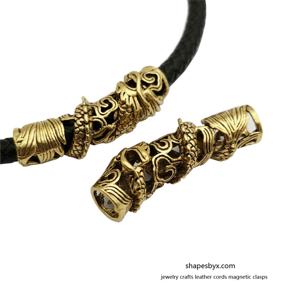shapebyX-2 pièces Tube de breloque dragon pour bracelet, collier de perles, pendentif, trou intérieur de 7,5 mm, curseur de dragon en or antique