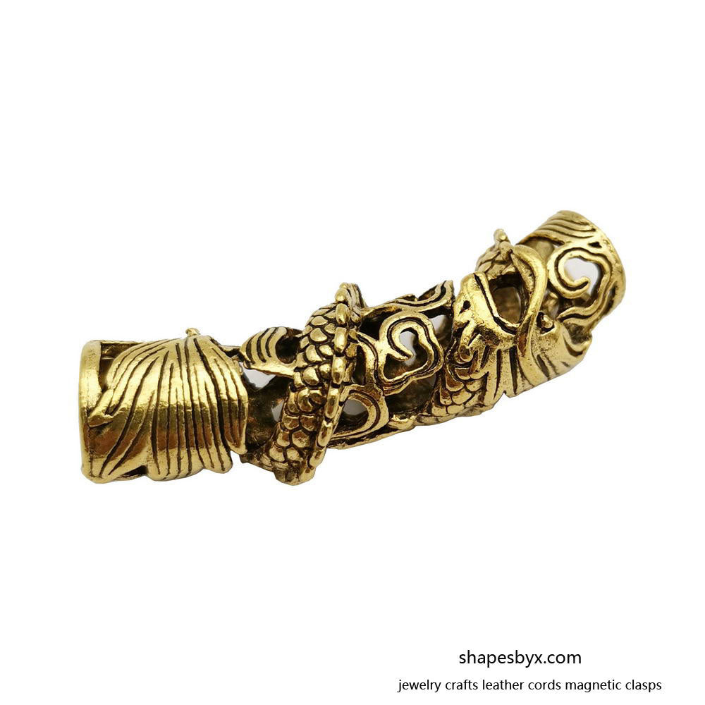 shapesbyX-2 Pieces Dragon Charm Tube for Bracelet Beading Necklace Pendant, 7.5mm Inner Hole Antique Gold Dragon Slider