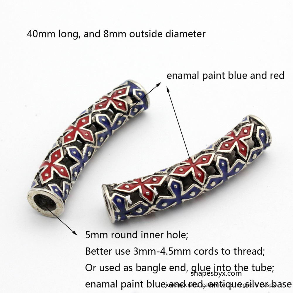 shapesbyX-2pcs 5mm Hole Red and Blue Paint Cross Tube Slider, Bracelet Slider Necklace Pendant Beading