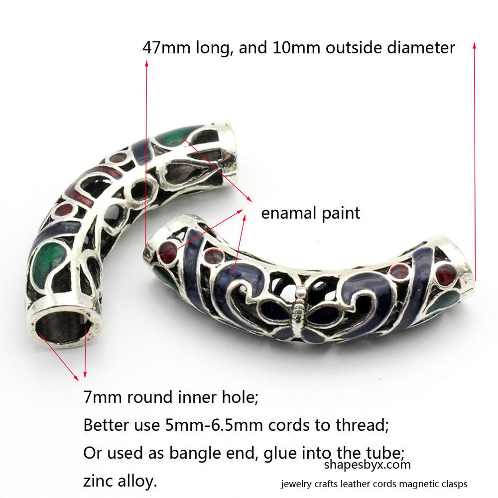 shapesbyX-2pcs 7mm Hole Hollowed Enamel Paint Tubes, Bracelet Slider, Necklace Pendant