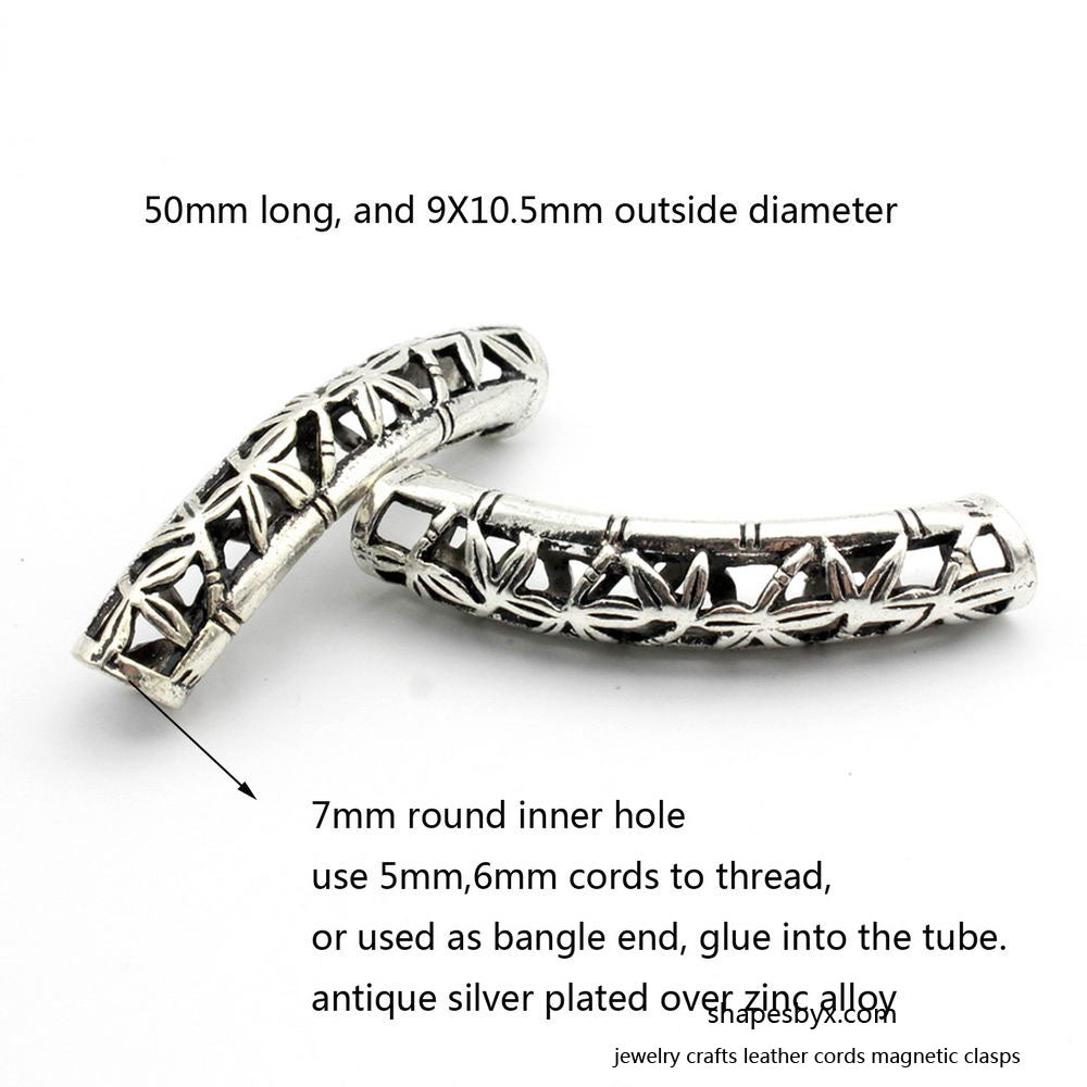 shapesbyX-2pcs 7mm Hole Antique Silver Hollowed Tube for Bracelet and Necklace Beading Slider