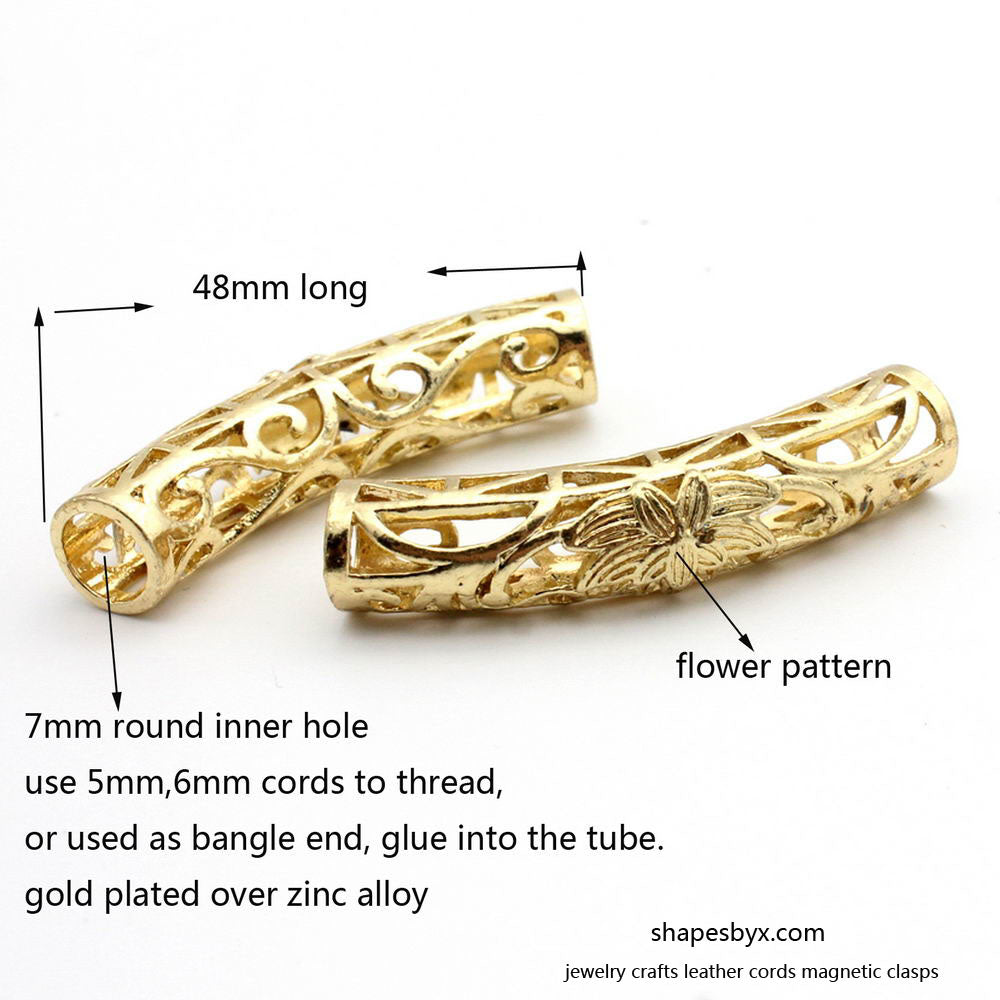 shapesbyX-2pcs 7mm Hole Gold Plated Hollowed Tube Slider End for Bracelet and Necklace Beading